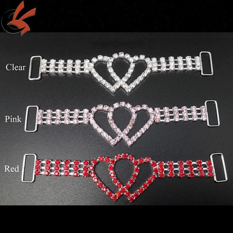 Double Heart Rhinestone Connector Slider Wedding Bridal Accessories