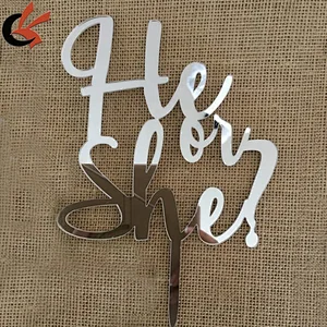 He Or She Acrylic Silver Mirror Mirror gold Baby Gender Reveal Cake Topper