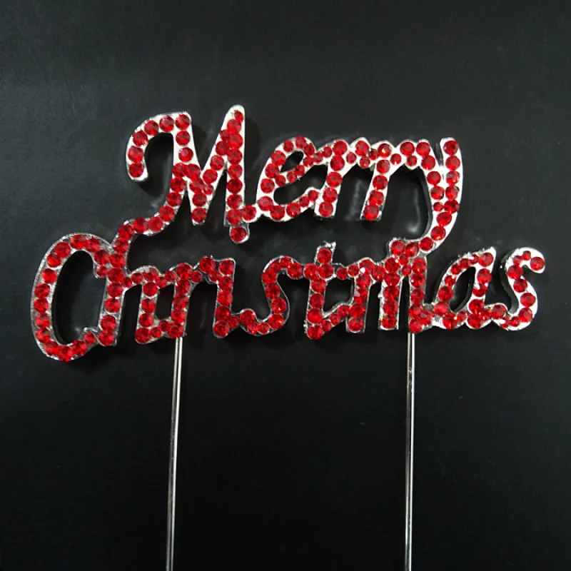 Red Rhinestone Merry Christmas Cake Topper For Christmas Decoration
