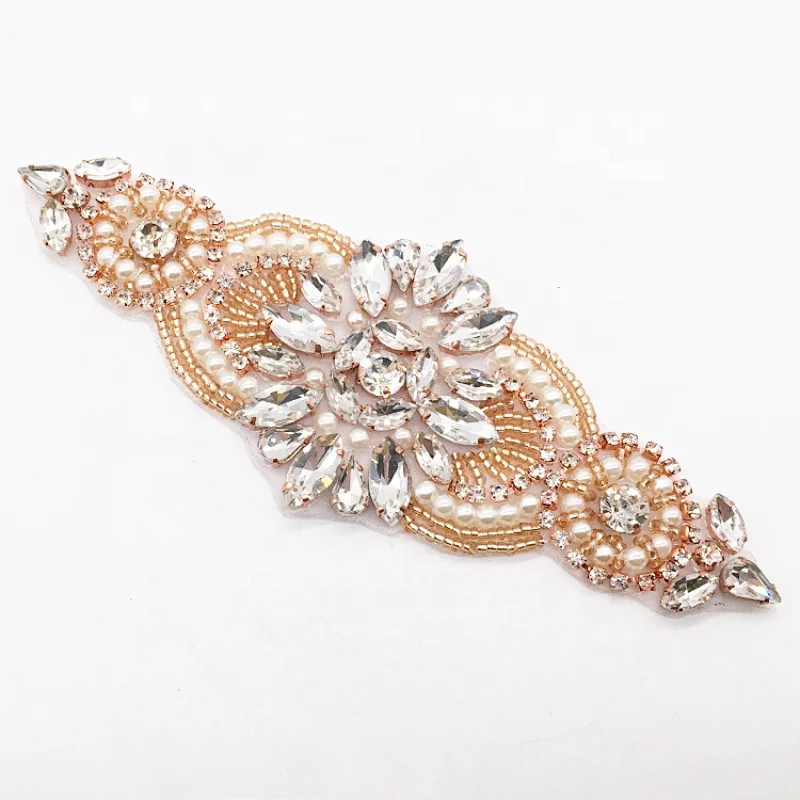 Custom design rhinestone hot fix rhinestone applique patch motif for wedding decors