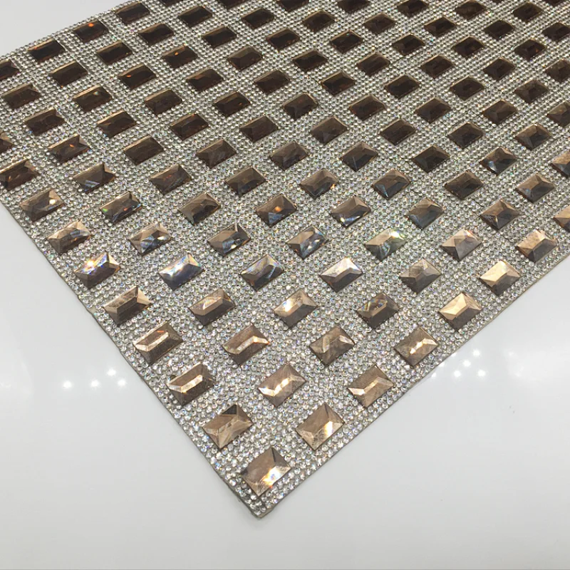 Strong Glue Gold Crystal Champagne Rhinestone Self-adhesion Mesh Sheet For Shoe Decoration