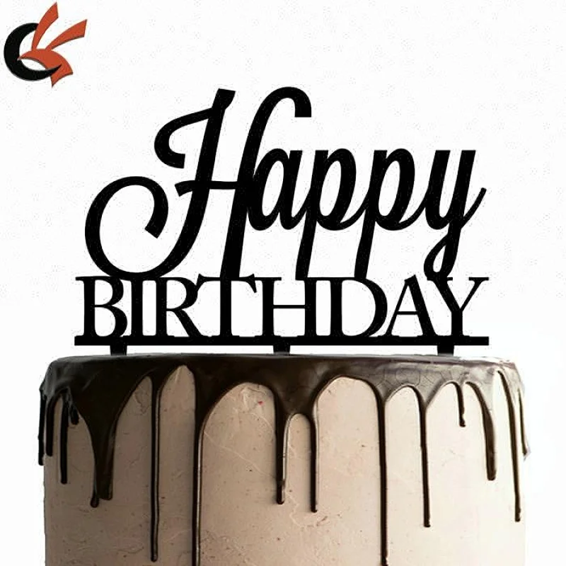 Happy birthday black acrylic cake topper for birthday cake decoration