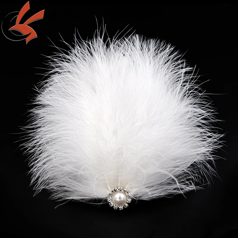wedding feather head piece white headband feather pad