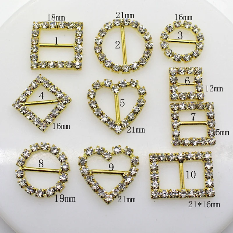 wholesale various shape gold plating crystal rhinestone buckles for wedding