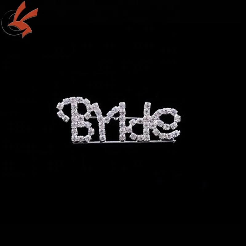 bride letter rhinestone name brooch pin for wedding