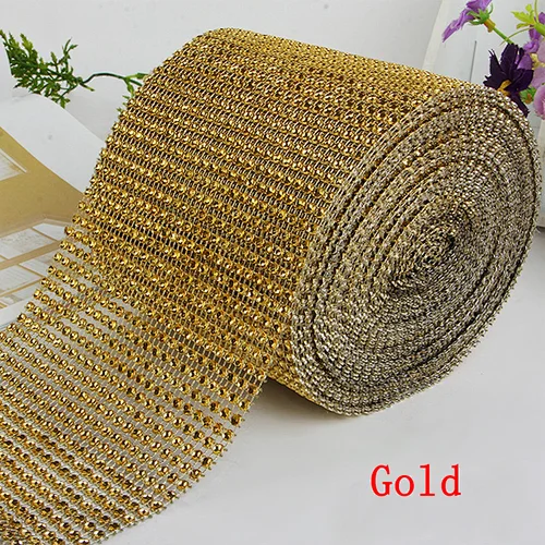 Gold Colourful Decorative 24 rows Plastic Rhinestone Mesh Trimming Guangzhou Supplier