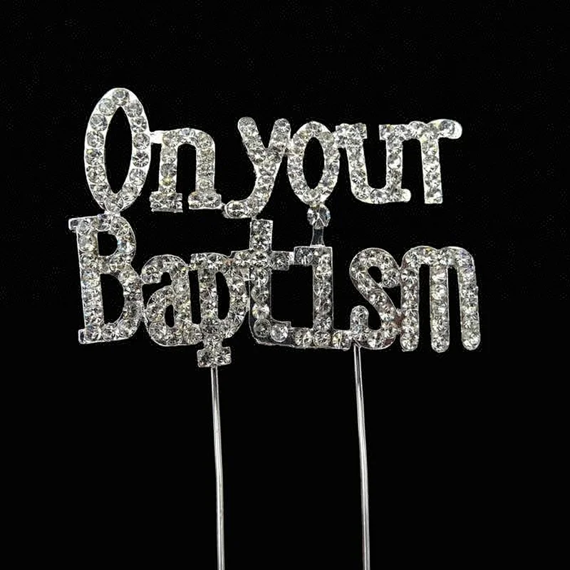 ON YOUR BAPTISM CAKE PICK TOPPER DECORATION DIAMANTE SPARKLY