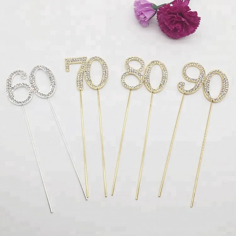 Bulk lots stock rhinestone double number cupcake pick cake toppers for decor