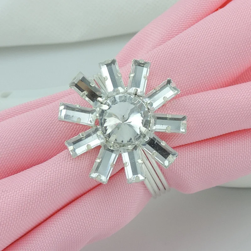 Chinese Wholesale Wedding Crystal Sun Flower Acrylic Napkin Ring Table Decoration