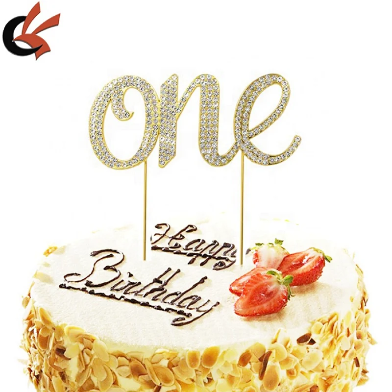 Customized First Birthday Decorations Gold One Cake Topper
