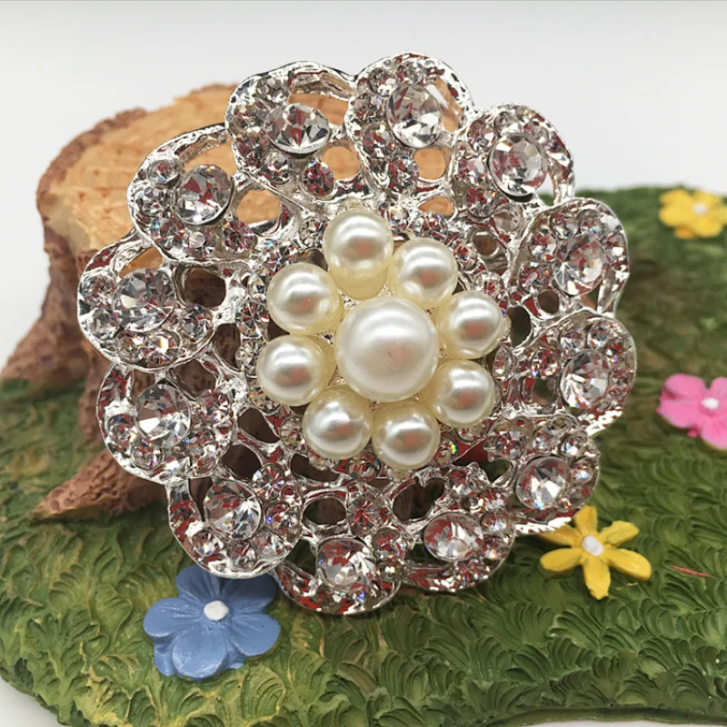 wholesale colorful silver rhinestone pearl decoration wedding jewelry brooch