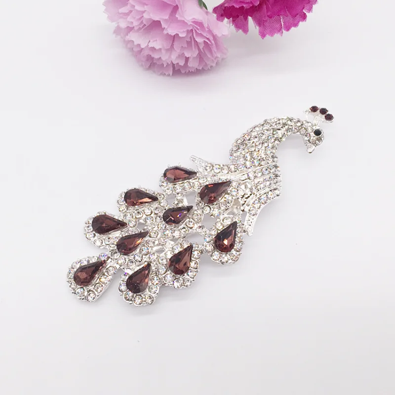 wholesale fashion wedding peacock crystal brooch for phone decor