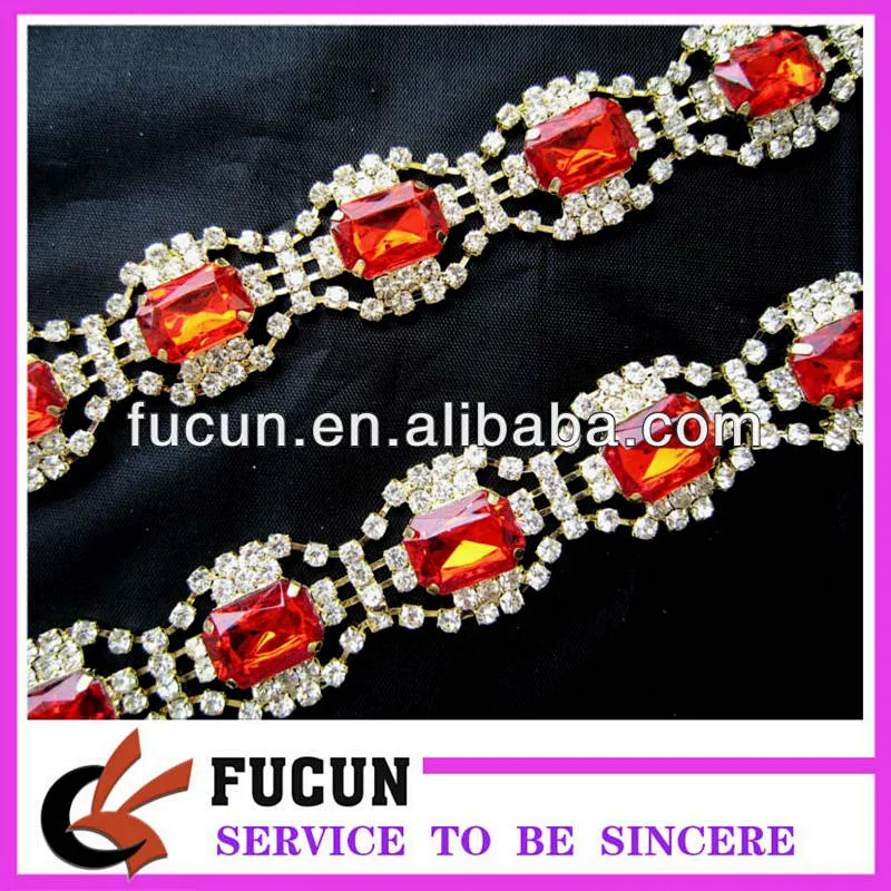 wholesale crystal rhinestone cup chain trim in multicolor for wedding dress