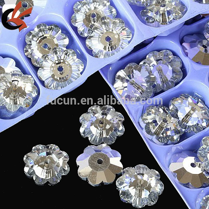 Flatback Plum Flower Shape Sew On Glass AB one Hole Crystal Rhinestone Silver