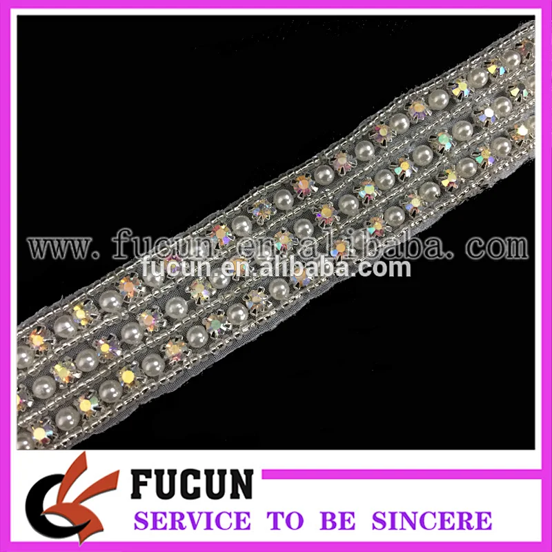 Beaded Lace Applique Bridal Wedding Dress Embroidery Trim