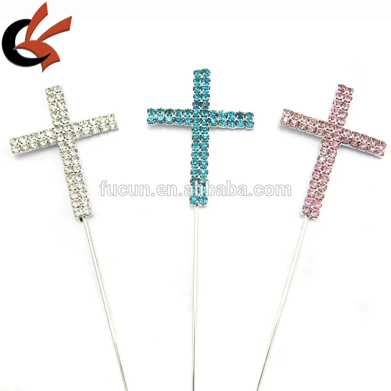 Cross Clear Crystal Pink Turquoise rhinestone cake topper