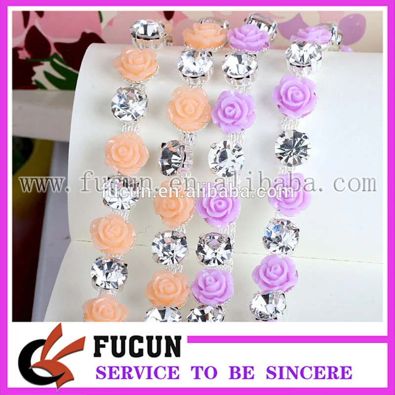 New Sewing Resin Flower Crystals Rhinestones Trim Ribbon