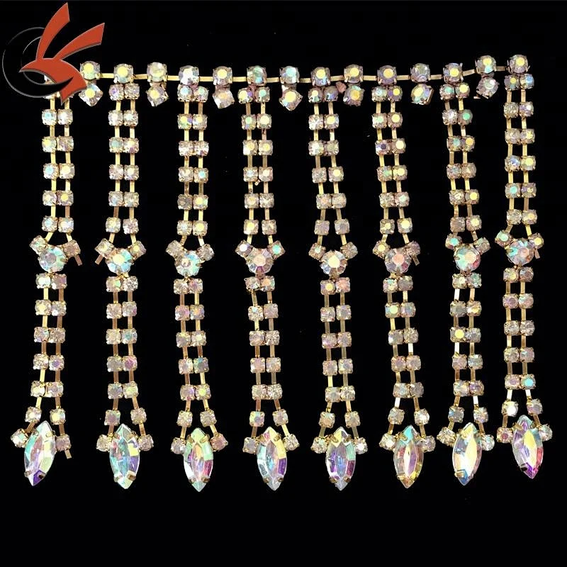 Stunning Dress Trim Dangle Drop AB crystal Rhinestone Diamante