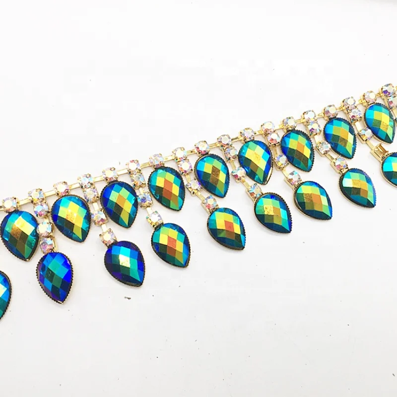 Dionysia Clothing Garment Decoration Sew on luxury Waterdrops Resin Tassel Rhinestone Chain Trims
