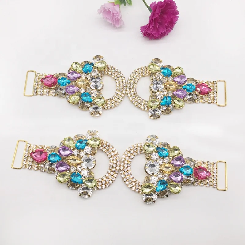 New Customized Top Quality Colored Jewelry Crystal Rhinestone Two Layered Glass Stone Bikini Connector