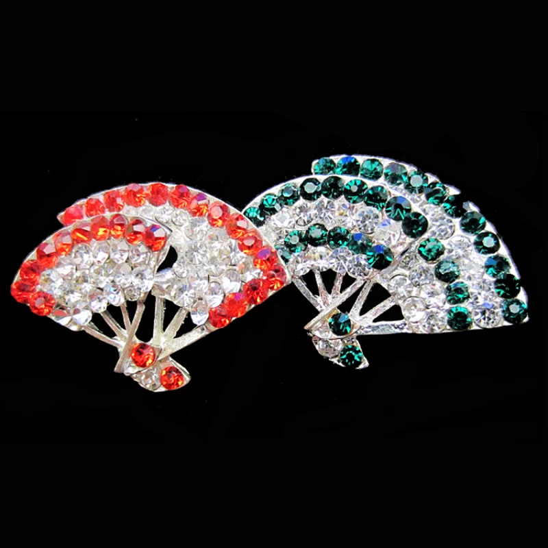2018 Custom Decorative Exquisite Rhinestone Cute Fan Shape Brooch Pin