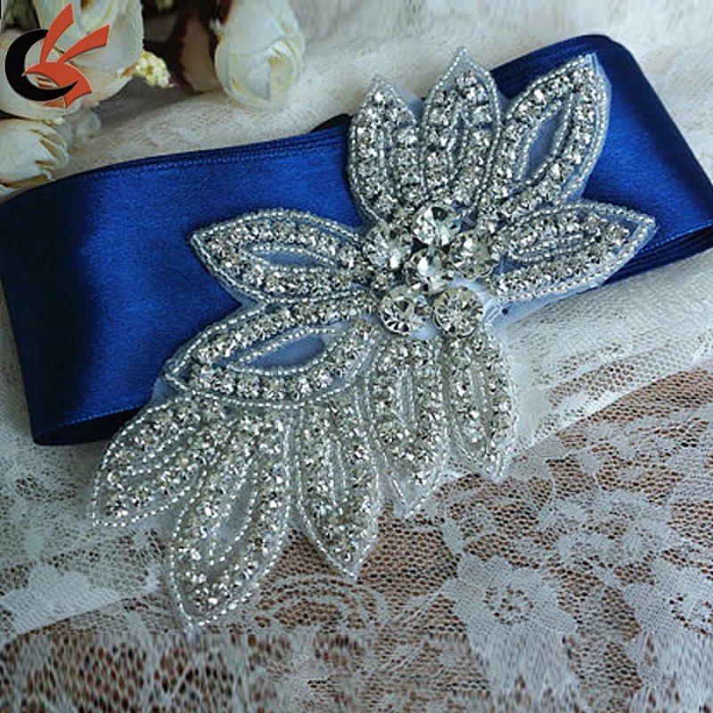Beaded Rhinestone Crystal Wedding Dress Sash Hair DIY Applique Motif