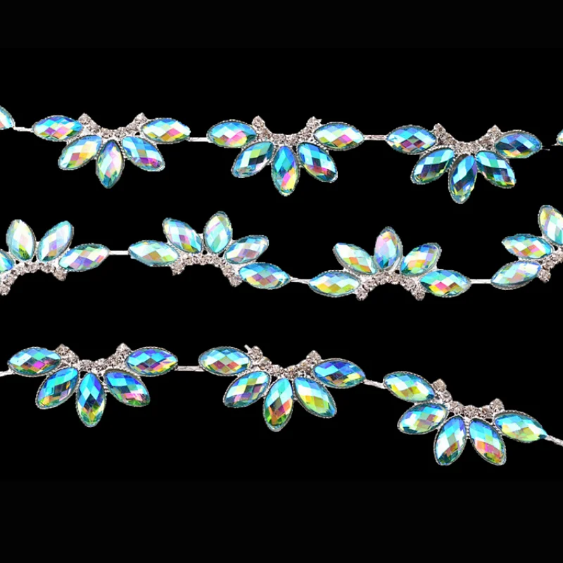 Fashion wholesale AB crystal flower pendant chain decorative rhinestone trim for clothing