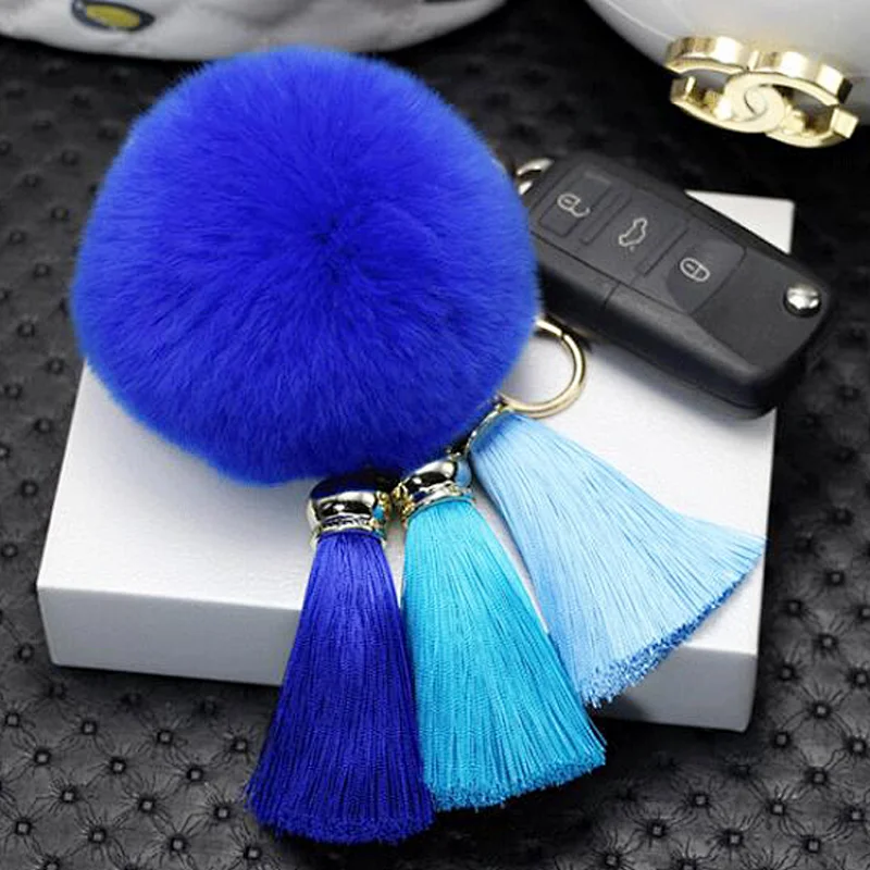 Fashion Trend Cheap Keychain Car Pom Pom Key Chain with Colorful Tassels
