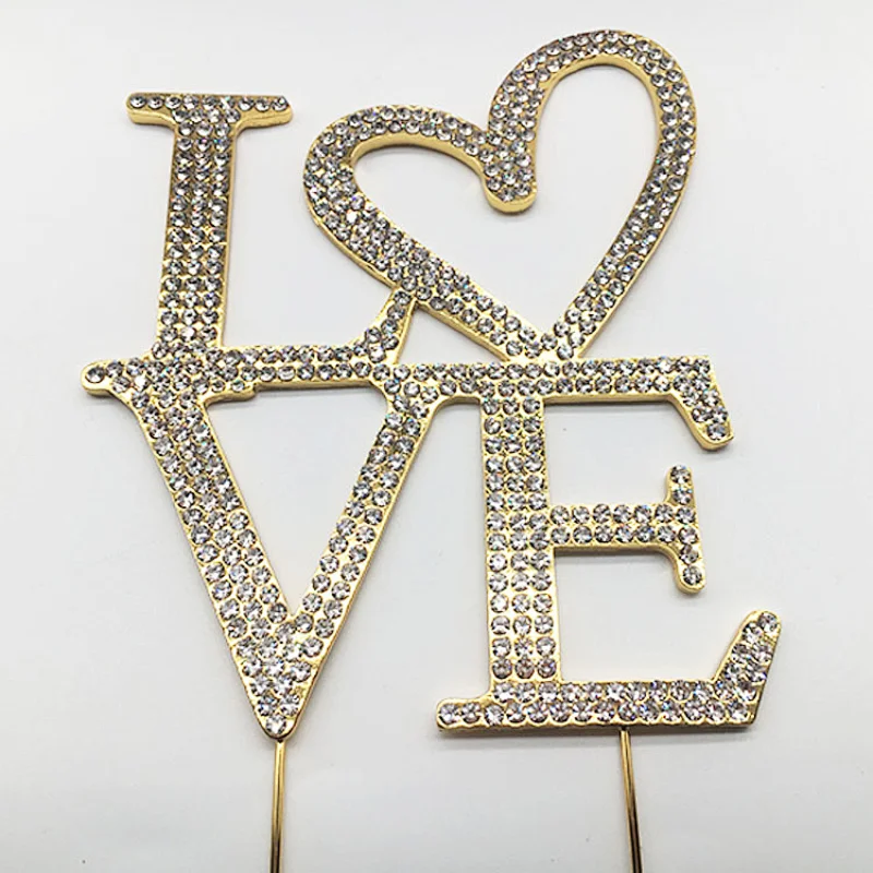 Sparkly Metal alloyed wedding love valentine's cake toppers