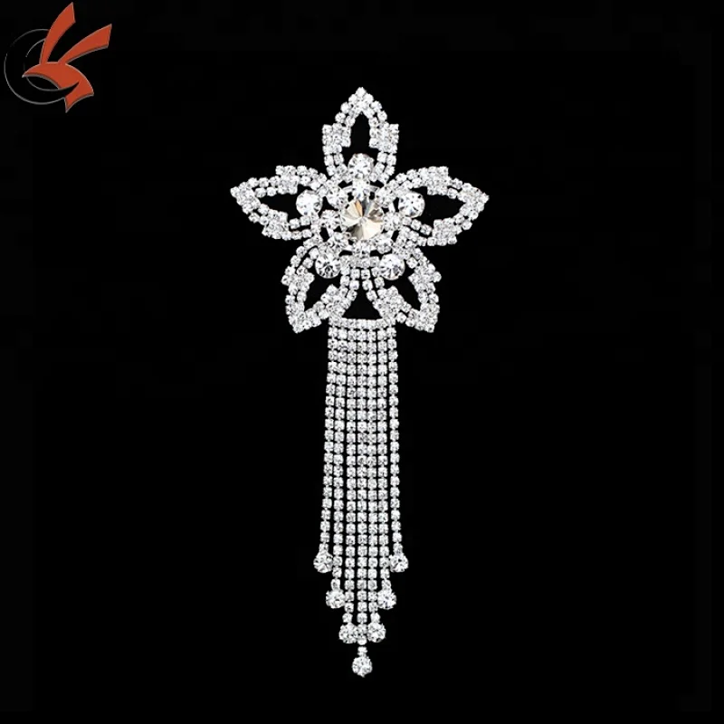 wholesale wedding sparkly sew on Tassels Rhinestone Applique