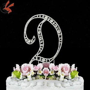 Silver Rhinestone Crystals Monogram Wedding Cake Topper Bride Groom Initial 