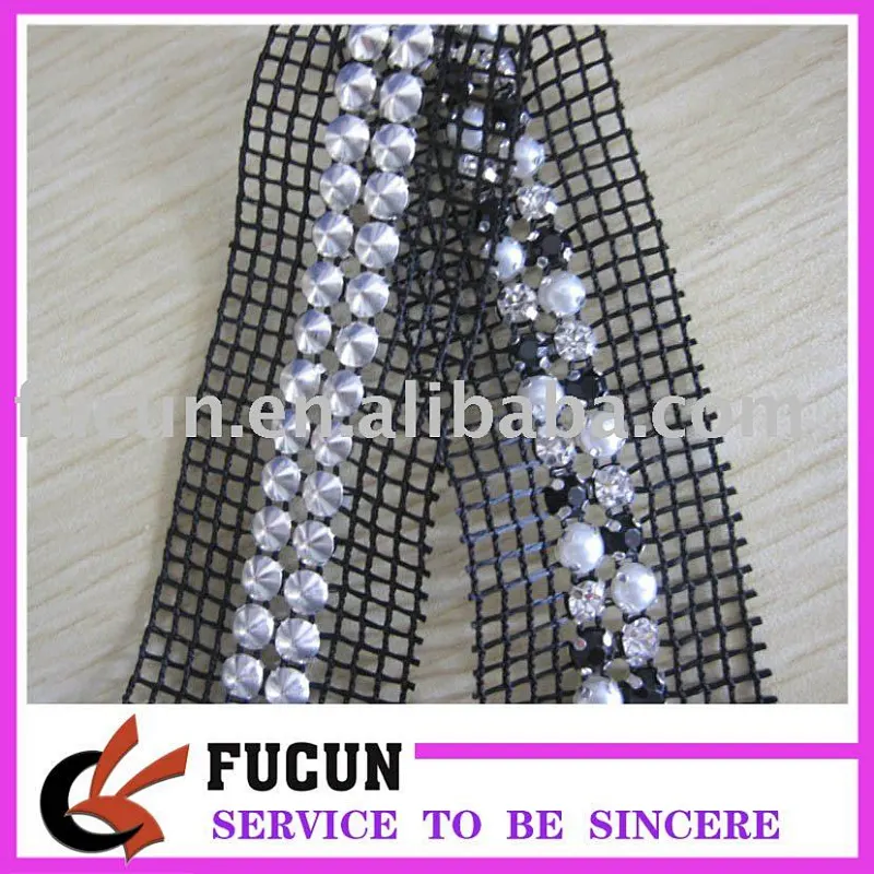 Hot salad rhinestone trimming/metal lace trim used clothing