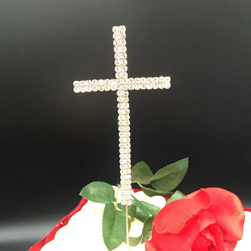 Christians birthday party church baptism rhinestone cross wedding cake toppers