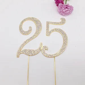 Gold Diamante Monogram Number Cake Accessories Rhinestone Numbers Cake Topper for Anniversary Party