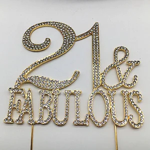 2019  newest  style  Birthday party decoration crystal 21  fabulous  cake topper