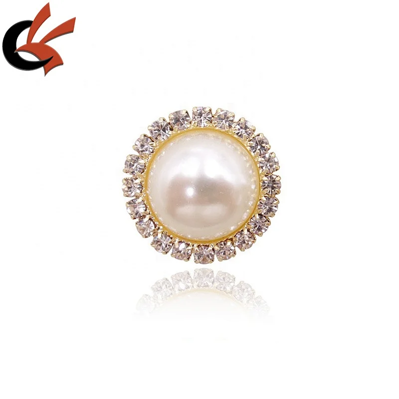 hot sale 20mm small gold plating pearl rhinestone crystal brooches