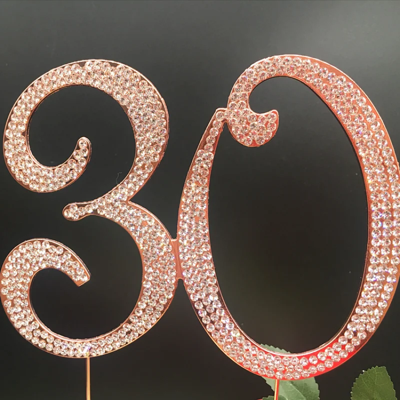 Amazon hot sell style rose gold plating Crystal Birthday figure number rhinestone cake topper