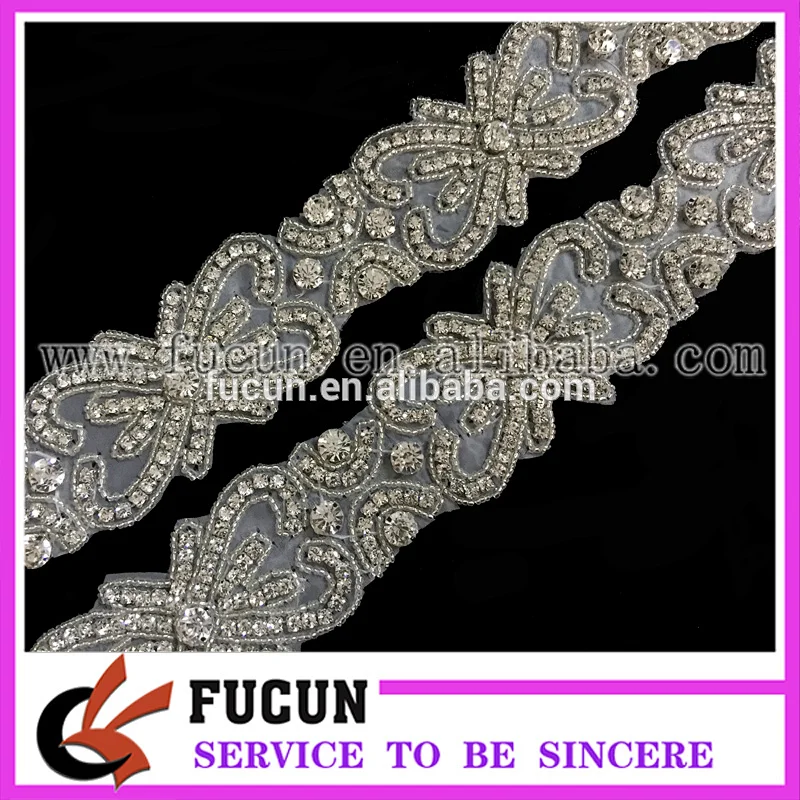 Sparkle Beaded Glass Rhinestone Sew Iron On Applique For Wedding Bridal Dress