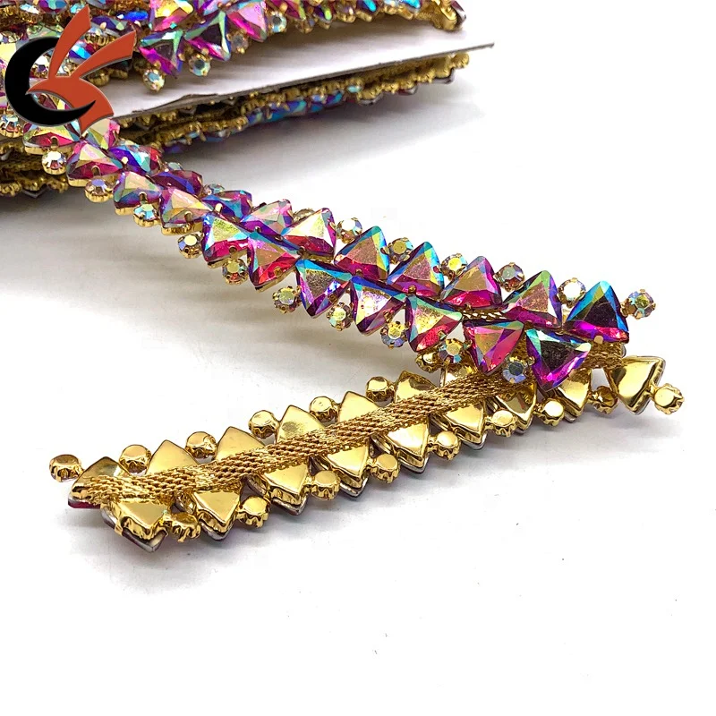 Colorful fancy AB colors chain crystal rhinestone trimming for clothes