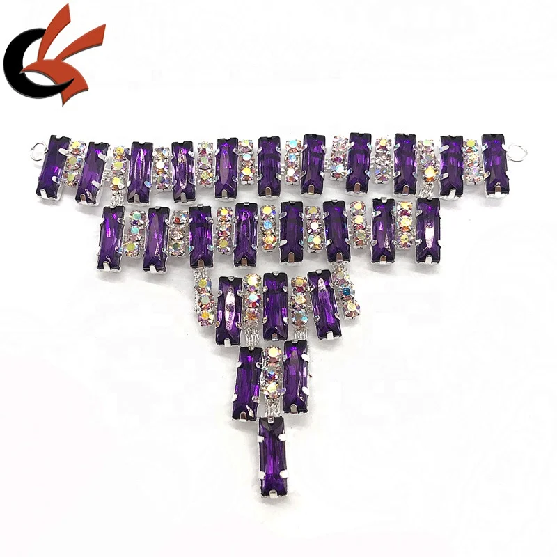 wholesale shinning purple rhinestone cyrstal appliques for bikini decoration