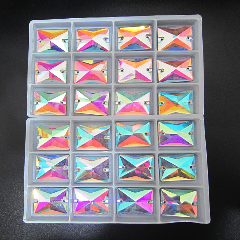 Various Size Diamond Jewelry Synthetic Stones Glass Square Facetted Cut Gems With Two Holes