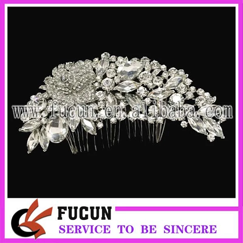 High Quality Flower Shape Crystal Rhinestone Hair Comb Bright Nickel Rhinestone Bridal Comb