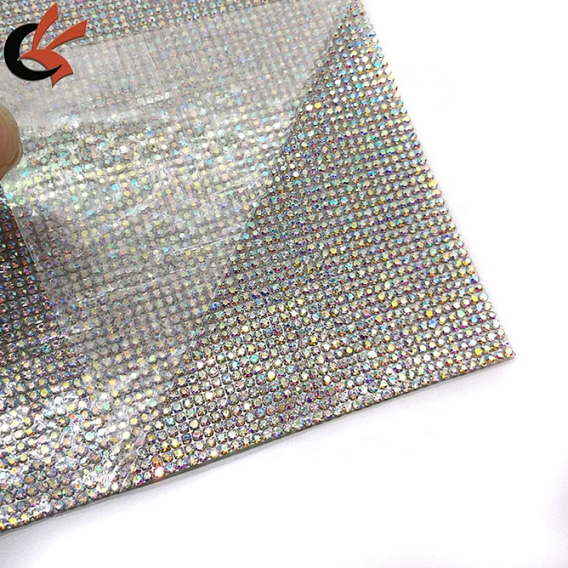 24*40cm AB Clear Bling Bling Hot Fix Rhinestone Mesh Rhinestone Self-adhesive Sticker