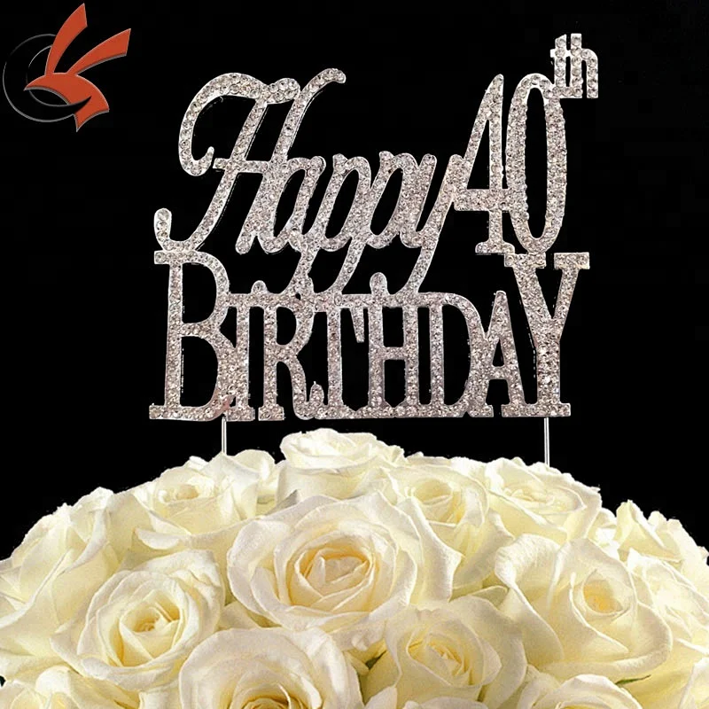 Party Cake Decoration Silver Rhinestone Happy Birthday 40th Cake Topper