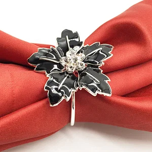 Custom Elegant Crystal Black Flower Wedding Table Napkin Rings