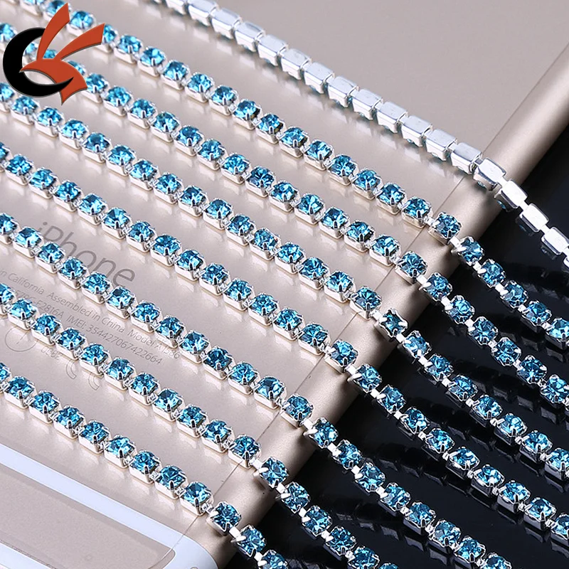 SS16 wholesale Silver Crystal Rhinestone Close Chain Trim