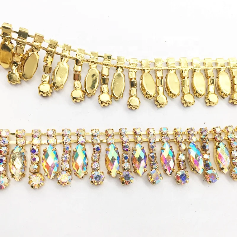 Guangzhou Factory Wholesale Fancy Gold Plated AB Crystal Rhinestone Chain Trims