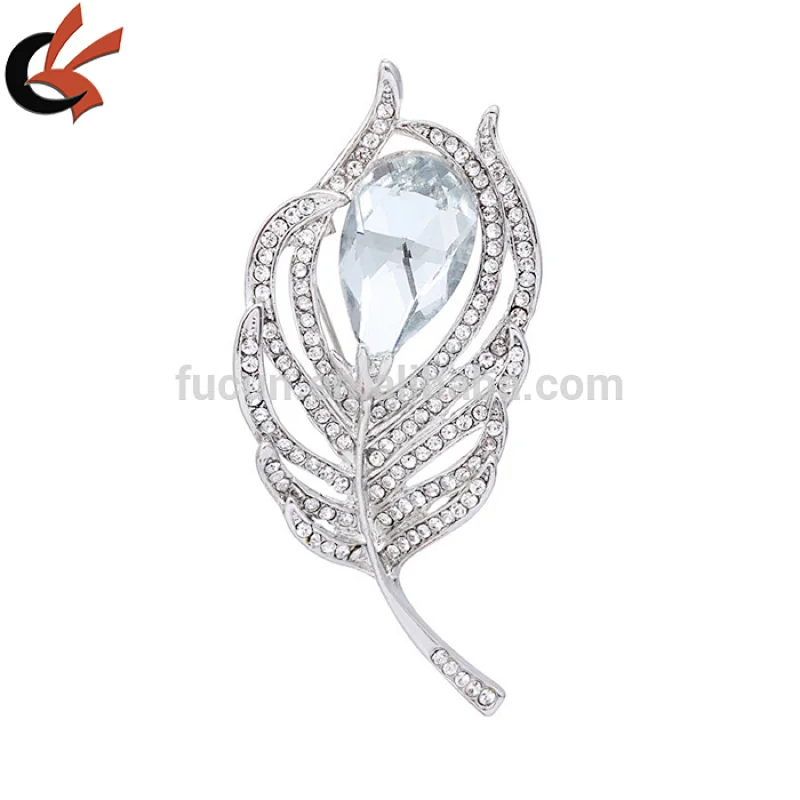 2018 fashion leaf rhinestone brooch for garment or necklace decoration
