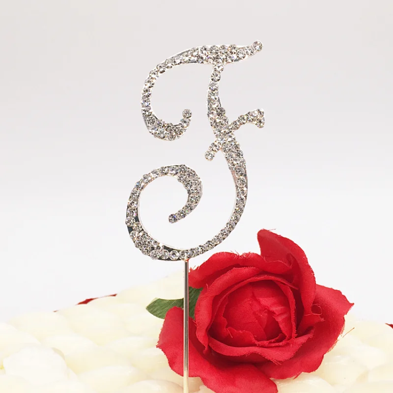 Party Supplier Decorative Rhinestone Wedding Silver Crystal Letter Cake Topper