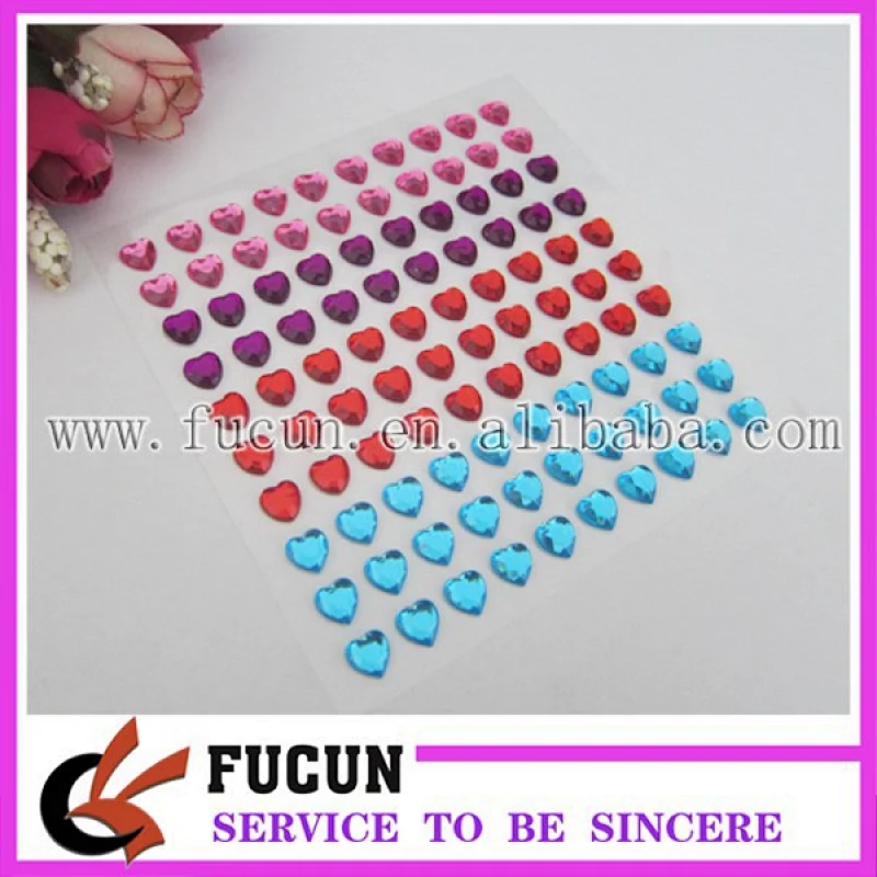 HOT rhinestone diamond sticker colourful heart l acrylic gem sticker